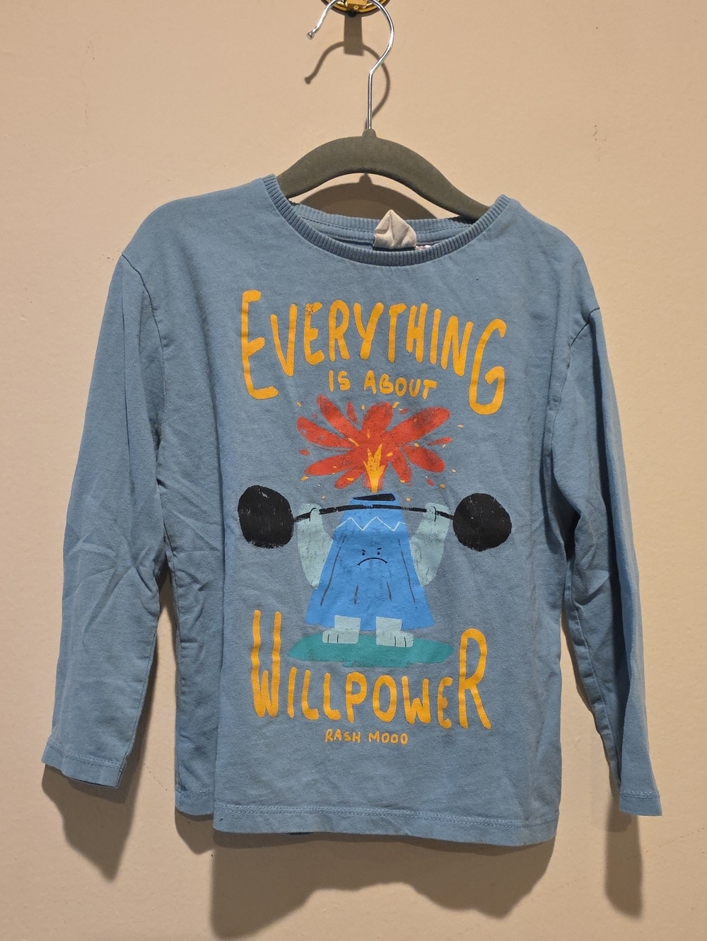 Kids Long Sleeve Graphic Tee - Blue "Everything is About Willpower" Size 3 4